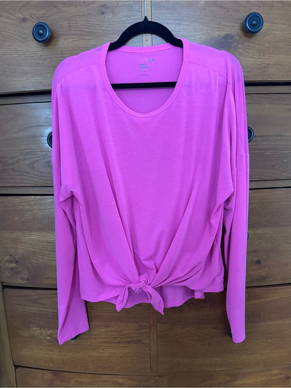 GAP Long Sleeve Tie-Front Tee in Hot Pink